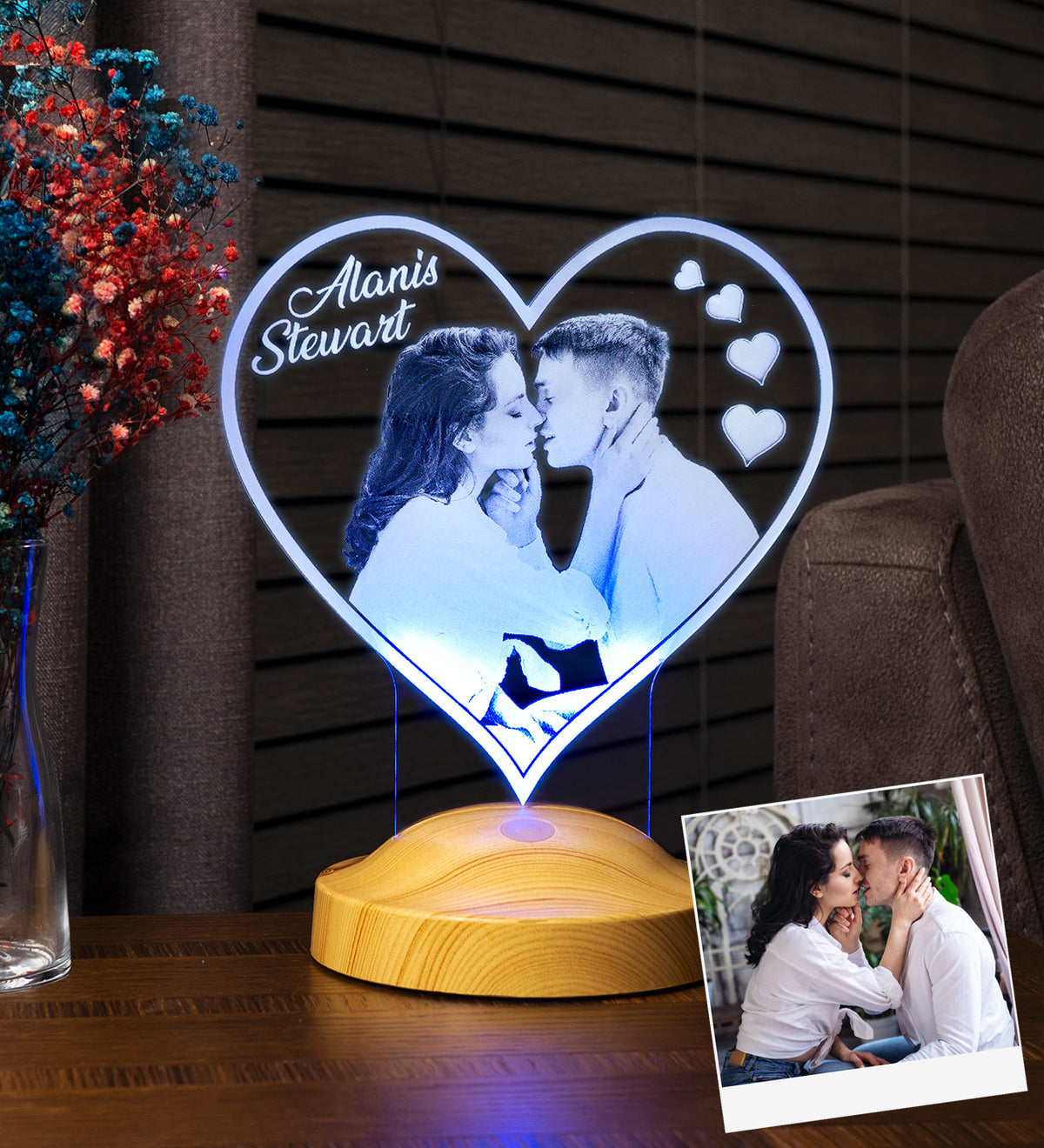 Photo gifts with desired text & your own heart-shaped picture