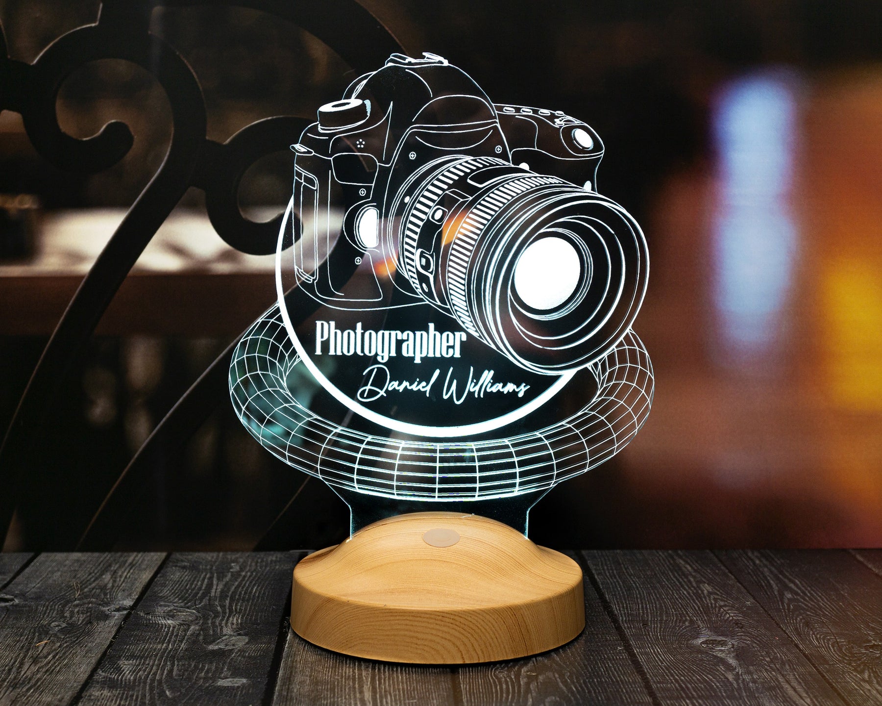 Photo camera LED lamp as a gift for photographers 3D illusion lamp