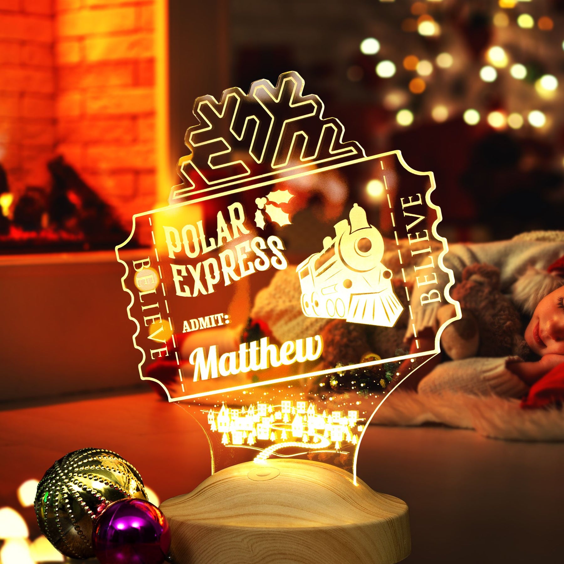 Polarexpress soft nacts gift personalized lamp with engraving