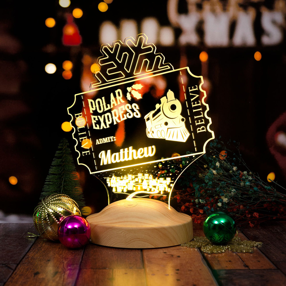 Polarexpress soft nacts gift personalized lamp with engraving