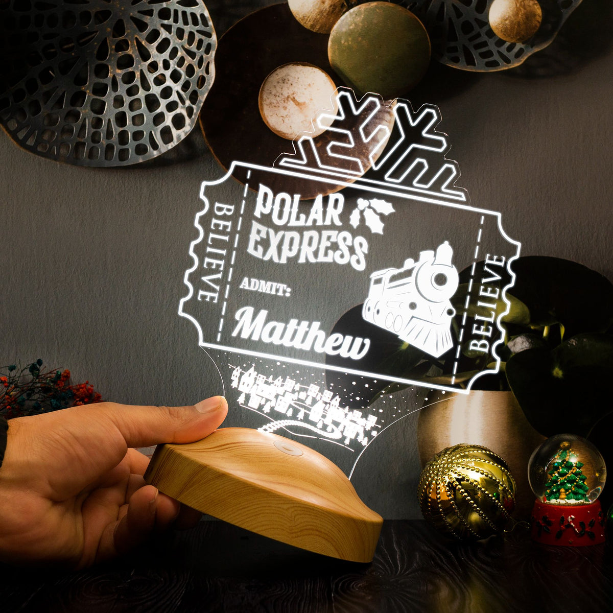 Polarexpress soft nacts gift personalized lamp with engraving