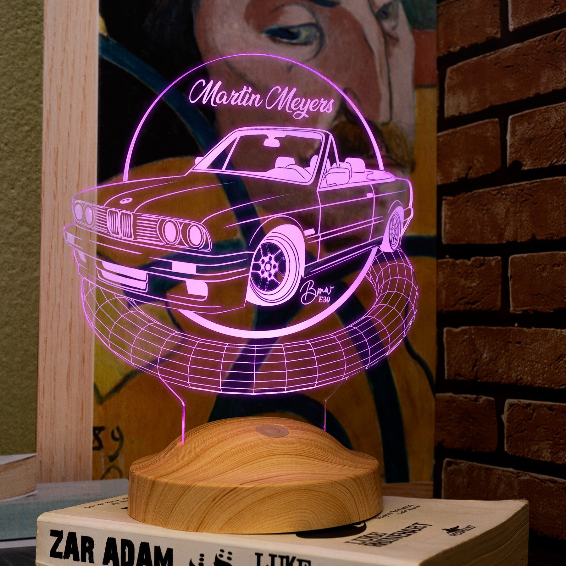 Car gift item LED lamp with engraving, gift idea for automobile fans