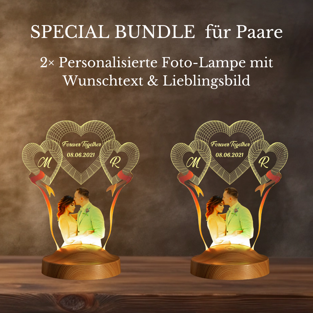 Photo lamp with desired text & own picture for wedding or partner day