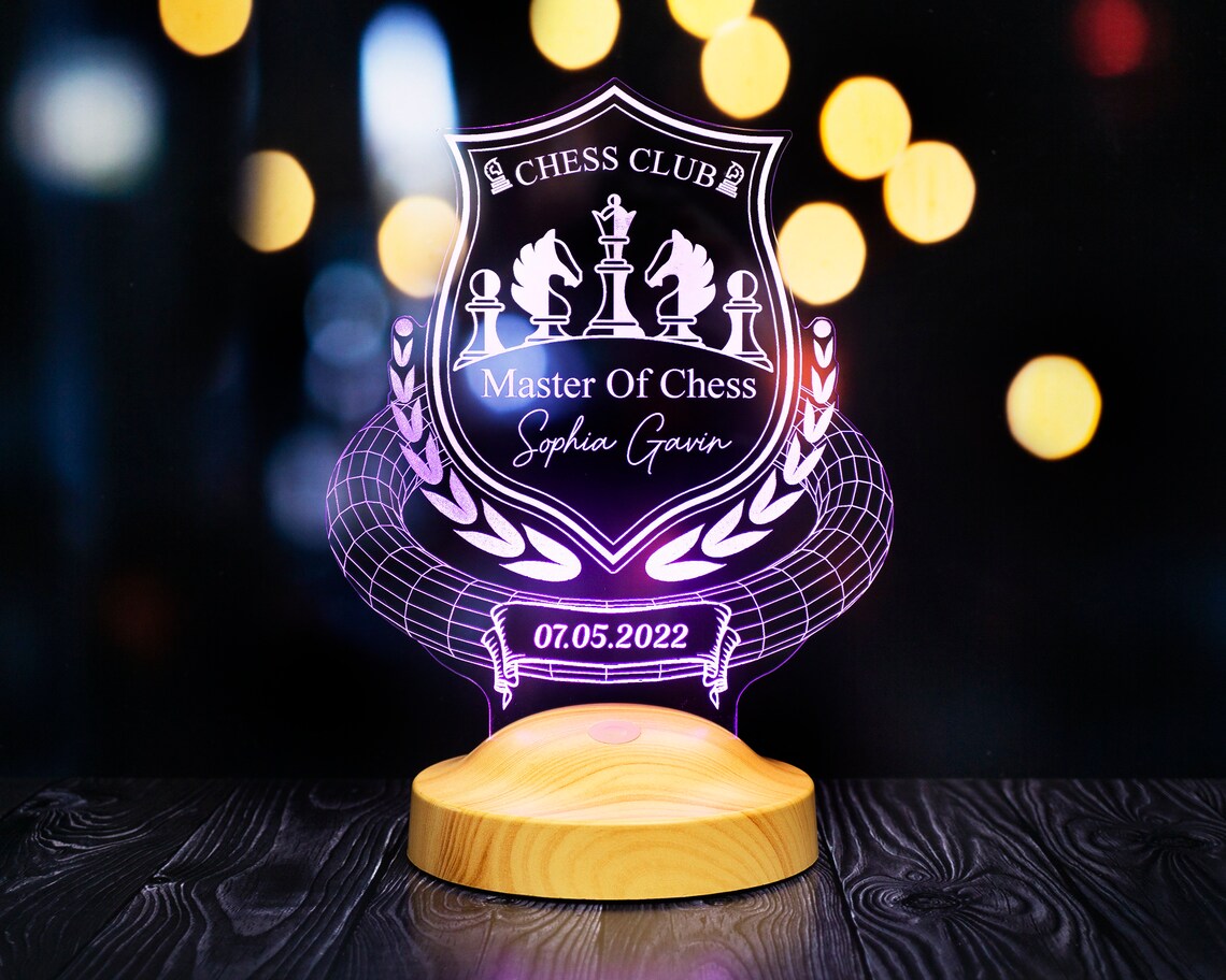 Chess lovers, chess gift for chess players, 3D LED lamp as a chess trophy, for chess professionals and chess tournaments