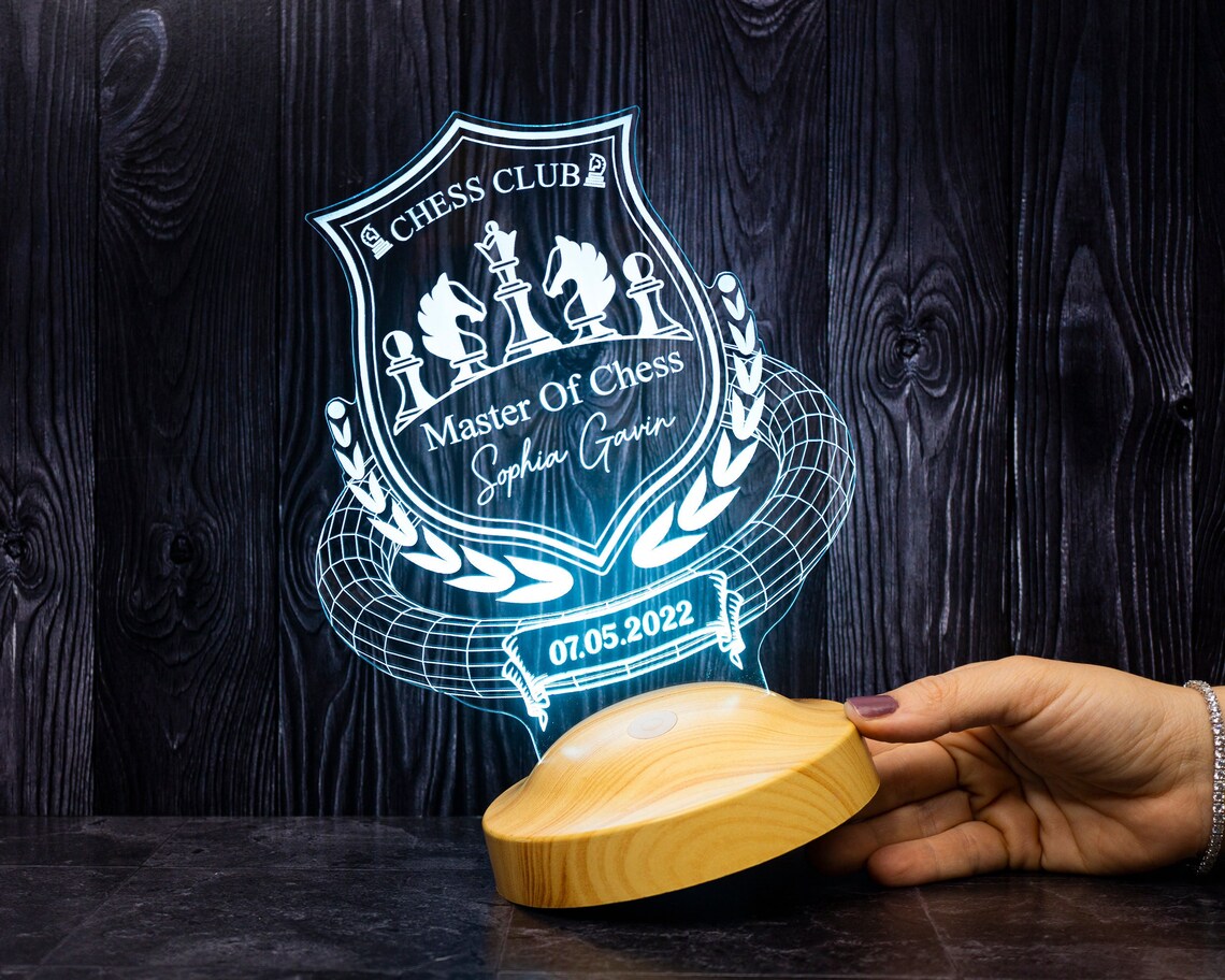 Chess lovers, chess gift for chess players, 3D LED lamp as a chess trophy, for chess professionals and chess tournaments