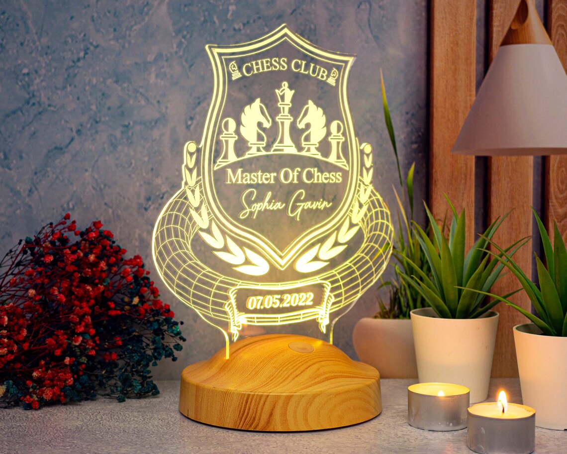 Chess lovers, chess gift for chess players, 3D LED lamp as a chess trophy, for chess professionals and chess tournaments