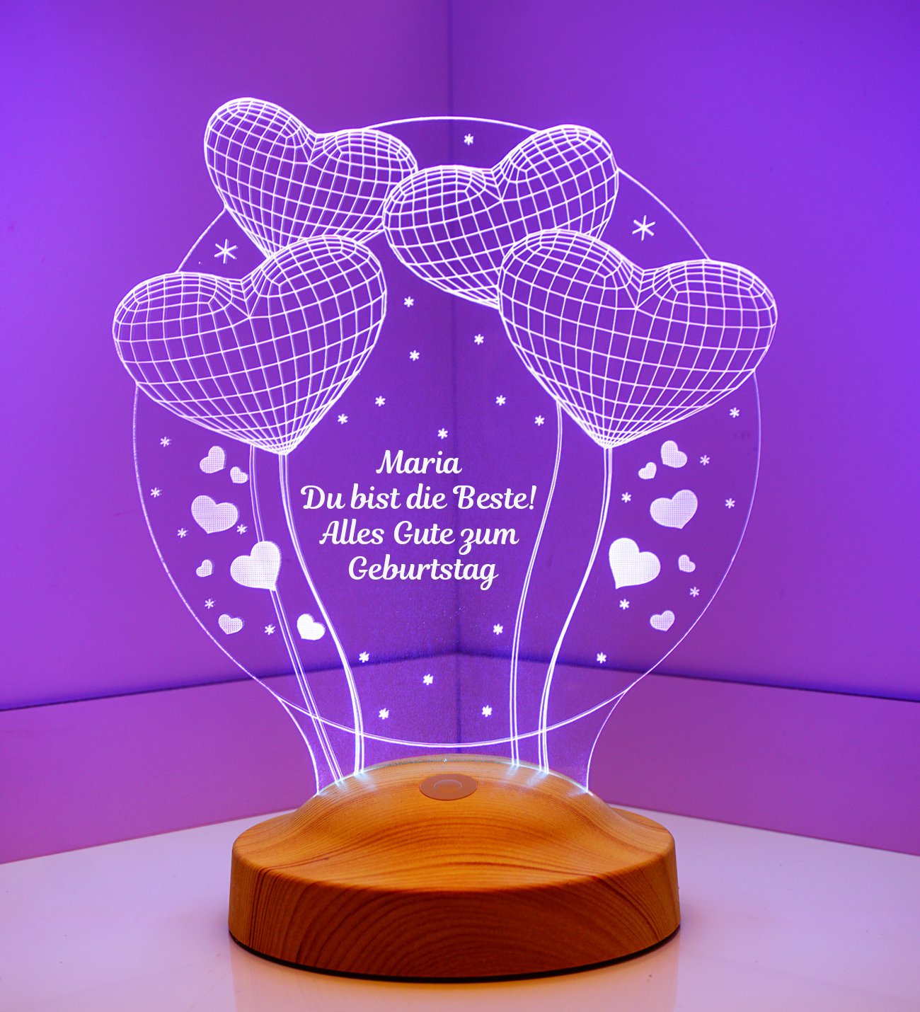 Balloon Hearts Birthday Gift Personalized lamp with text of your choice