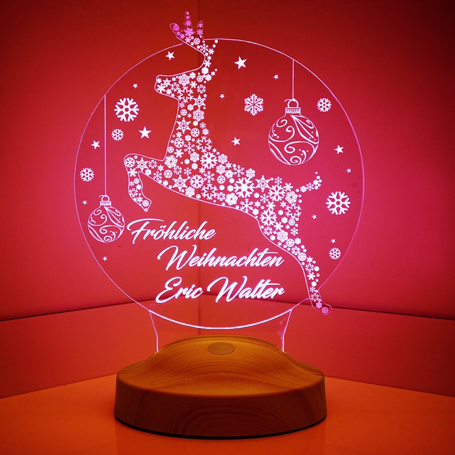 Christmas Deer Personalized Lamp With Engraving Custom Text Gift Box