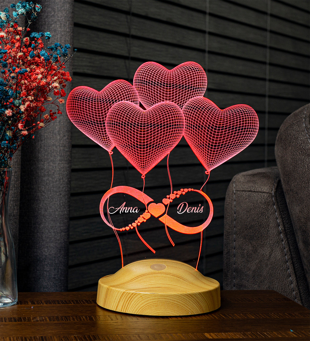 Balloon Hearts Infinity Valentine's Day Gift Personalized Engraved Lamp