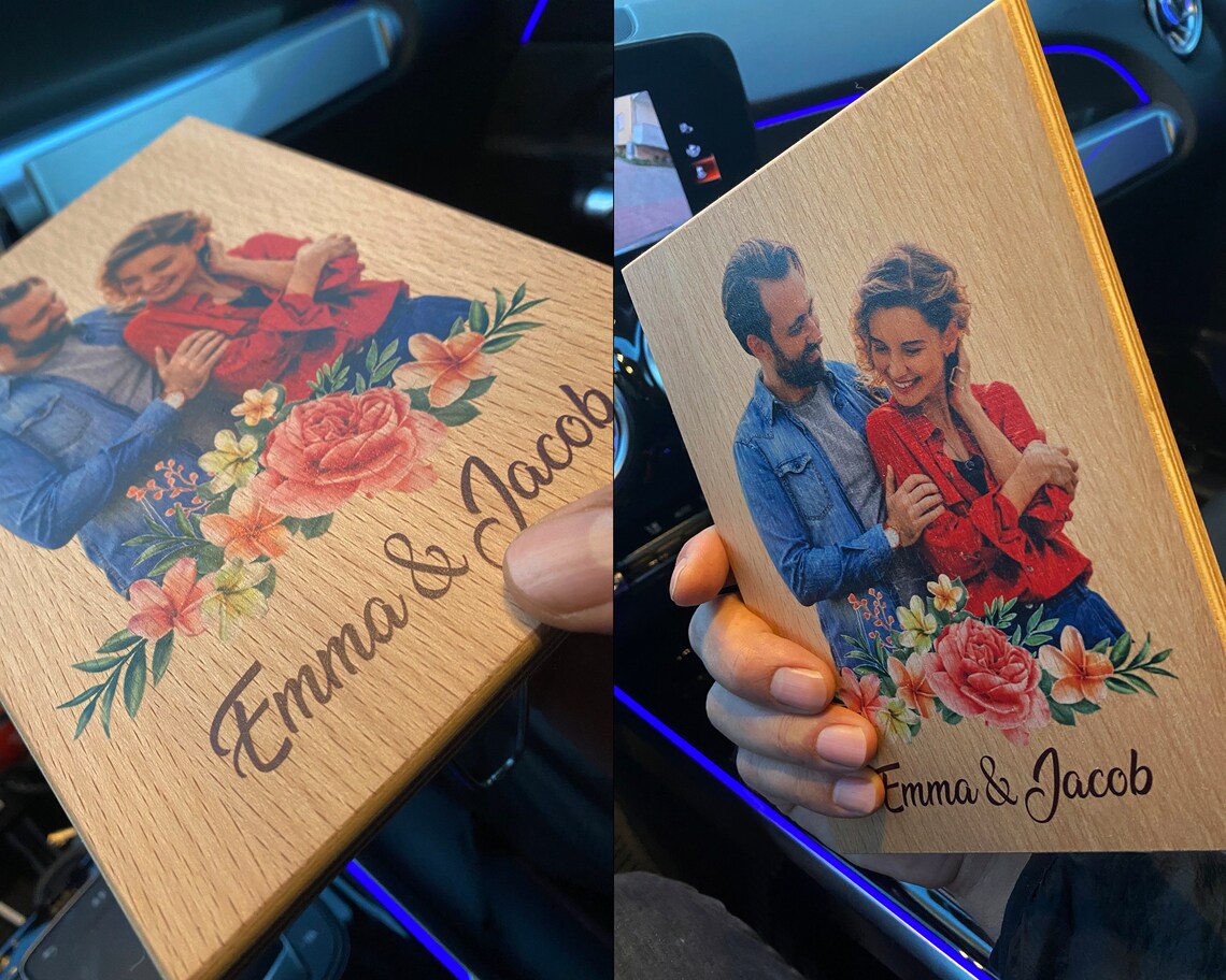 Personalized photo gift on solid wood for special moments of happiness 15x21cm