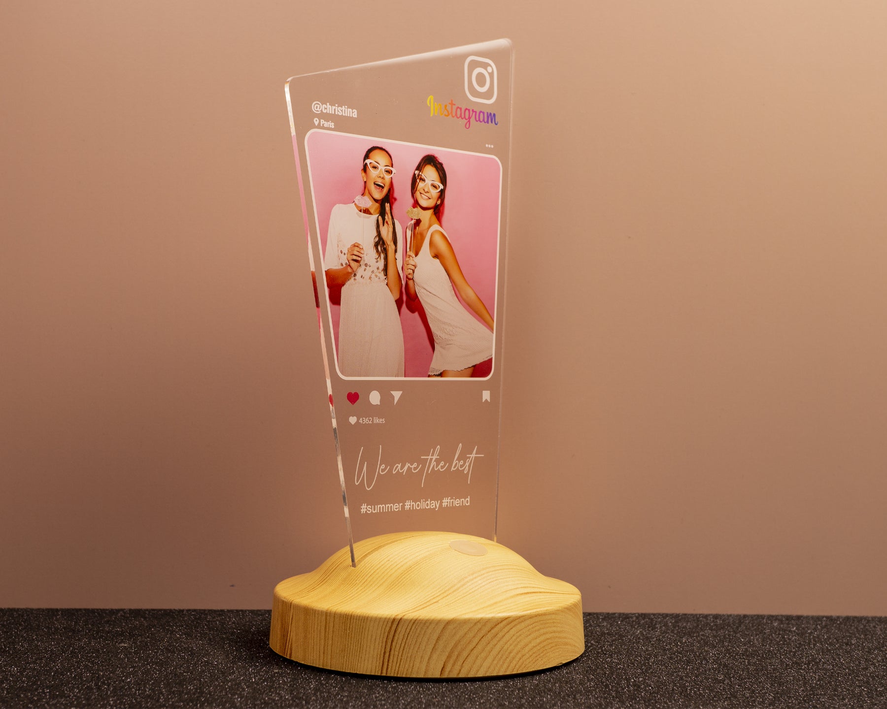 Personalized photo lamp gift as an Instagram post with text of your choice & your own picture with high-quality UV printing for Mother's Day