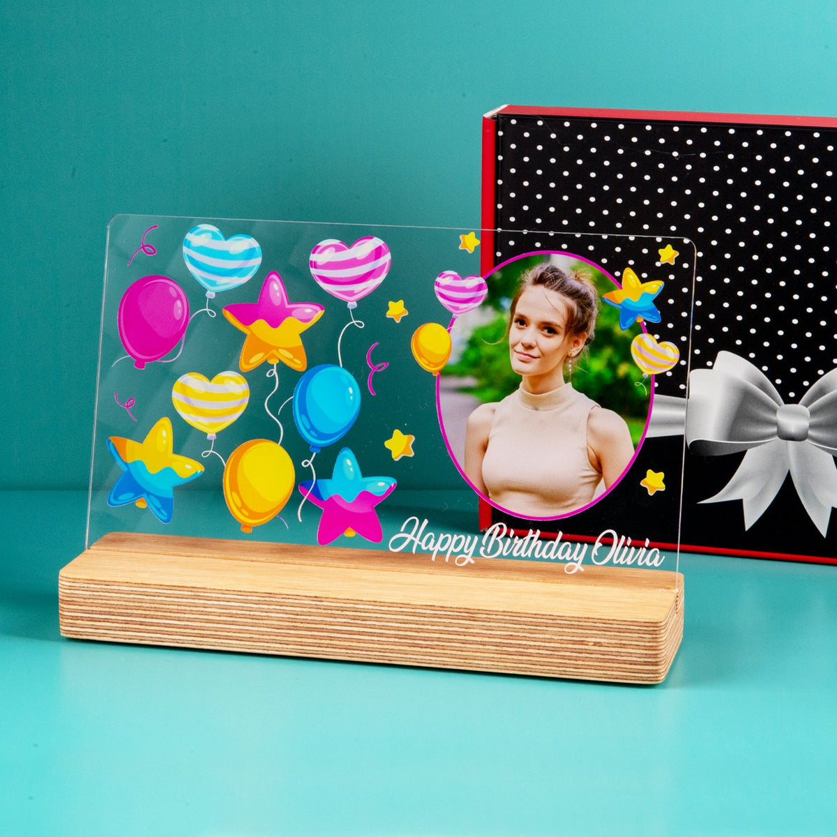 Personalized birthday photo gift with high-quality UV printing Wooden standee & gift box