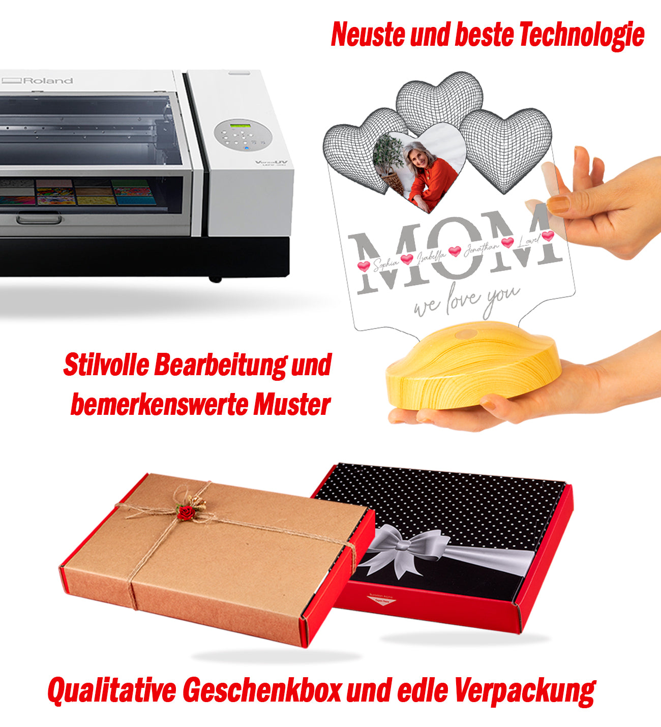 Four hearts personalized LED photo lamp for mother, mom with high-quality UV printing as a mother's day gift