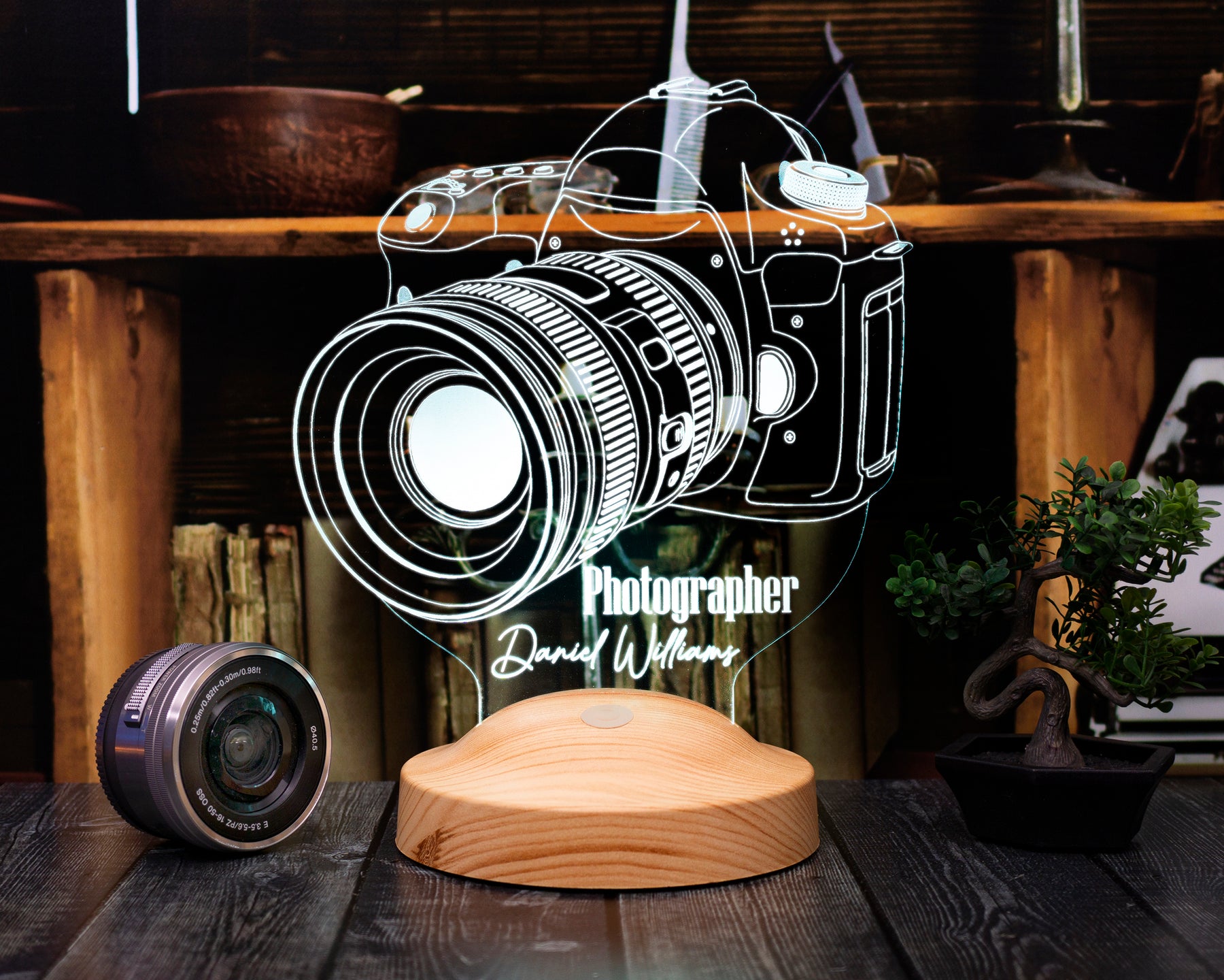 Photo camera LED lamp as a gift for photographers 3D illusion lamp