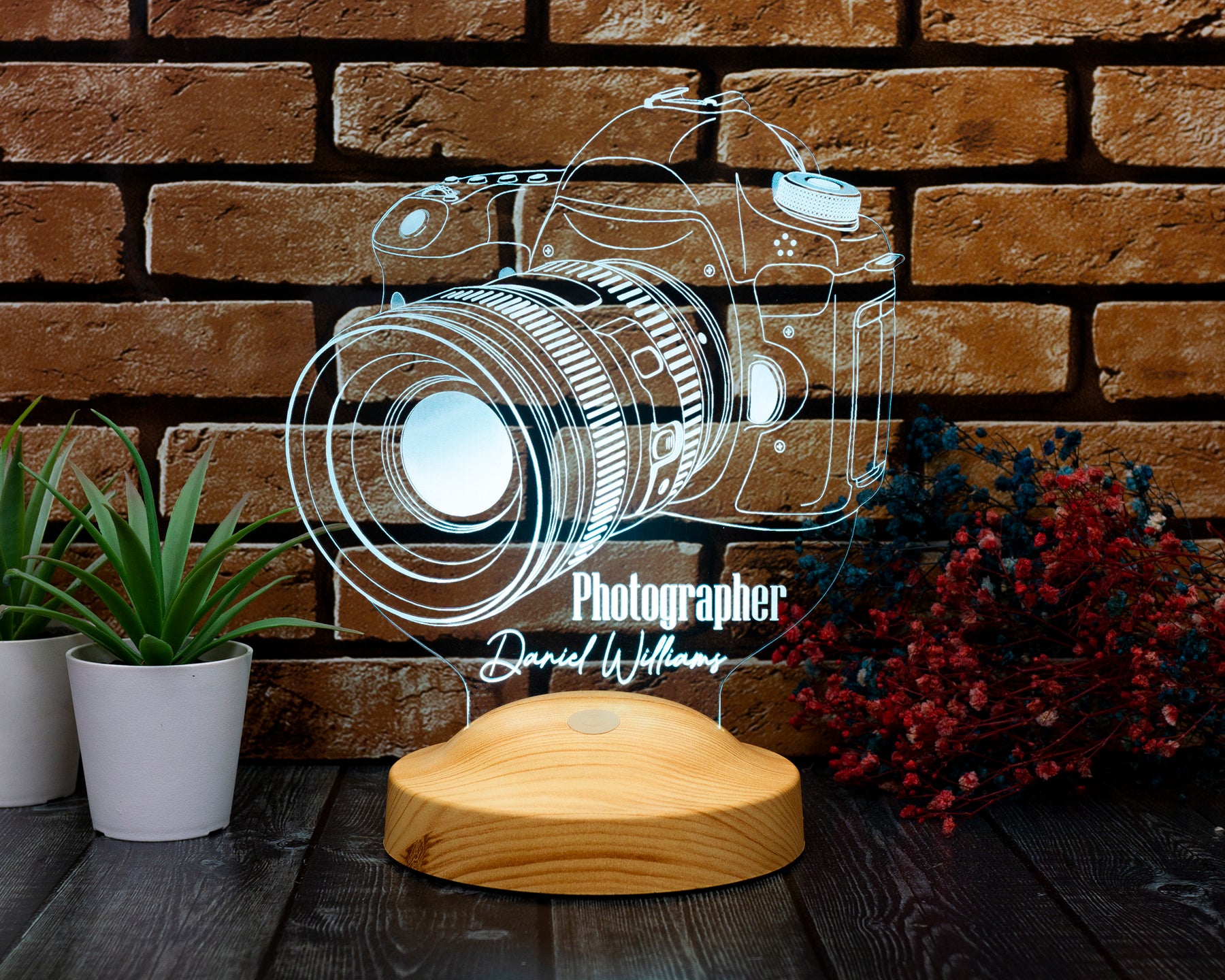 Photo camera LED lamp as a gift for photographers 3D illusion lamp
