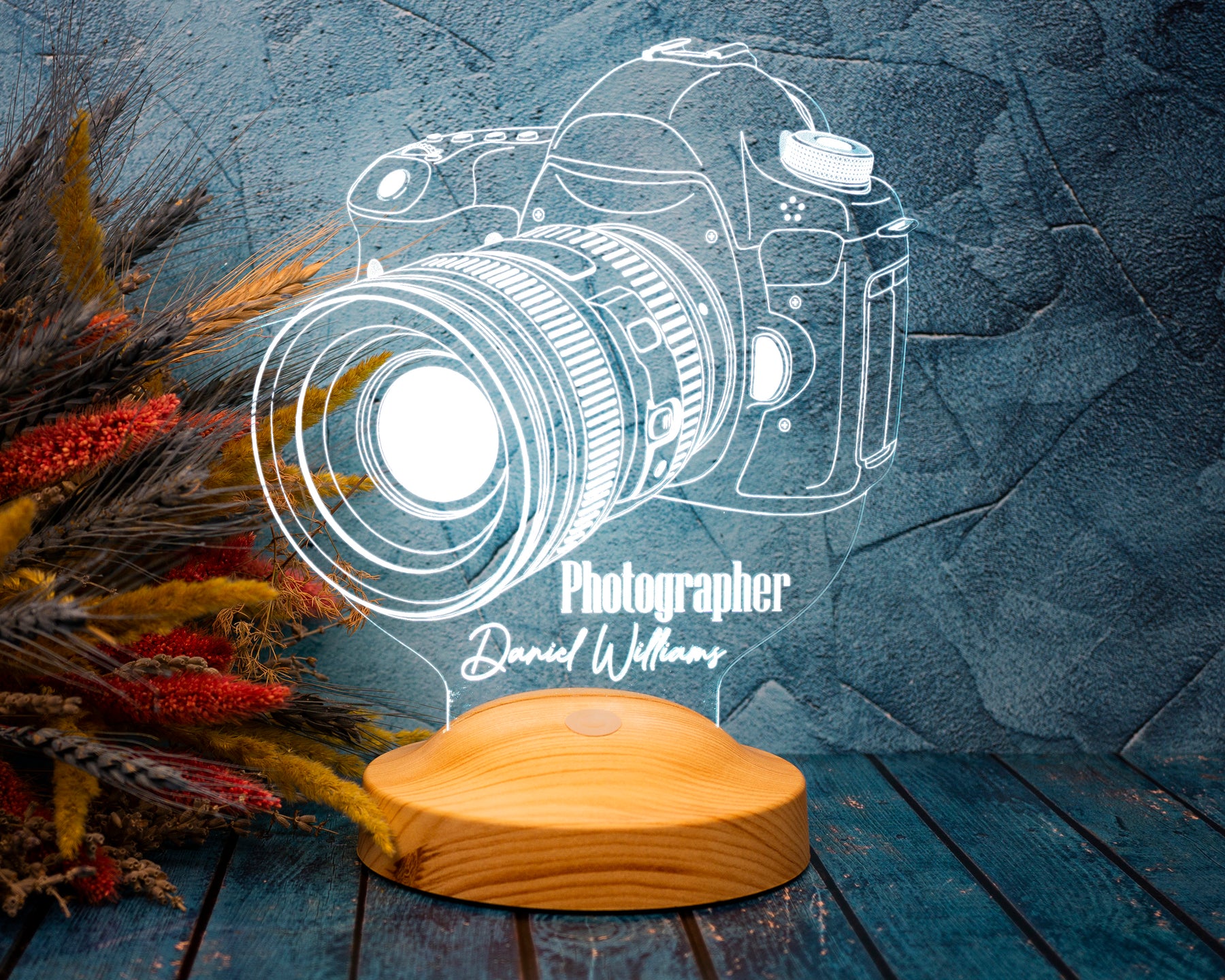 Photo camera LED lamp as a gift for photographers 3D illusion lamp
