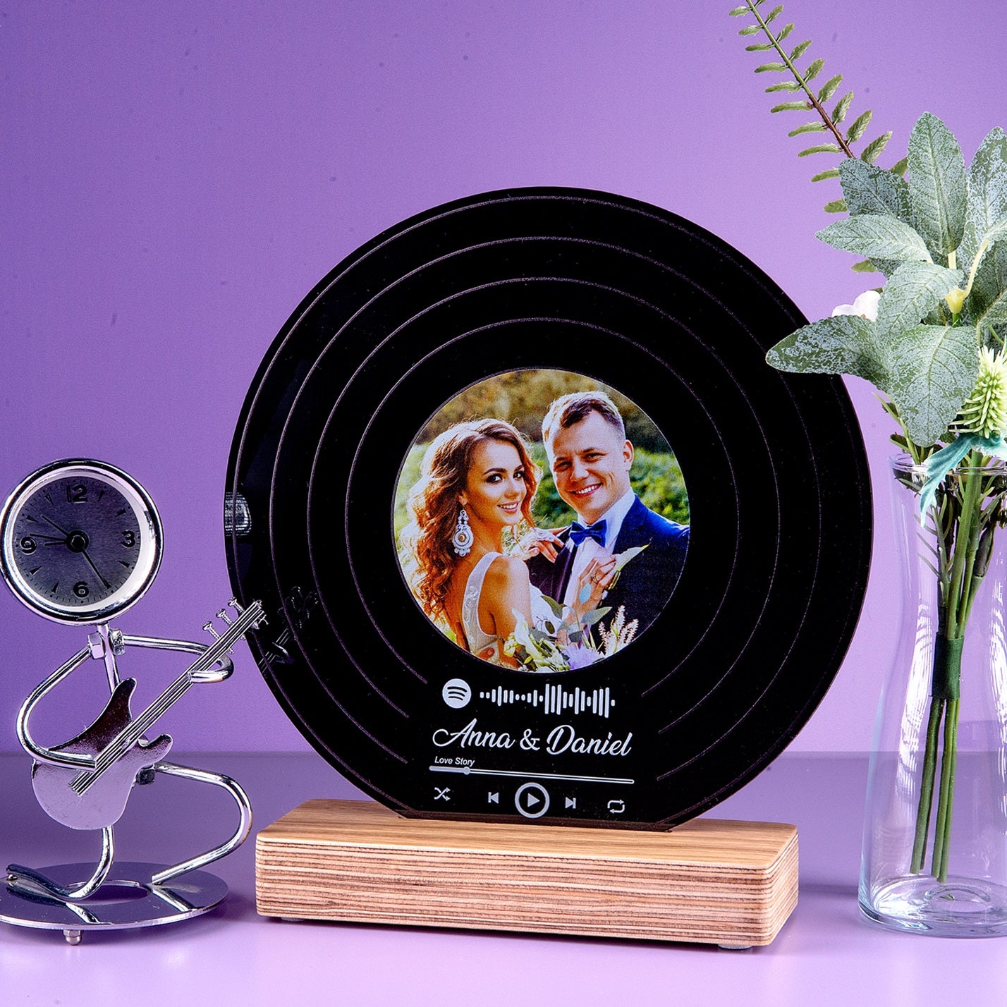 Personalized Vinyl Record Standee Spotify Song and Picture with High Quality UV Print Wooden Standee & Gift Box
