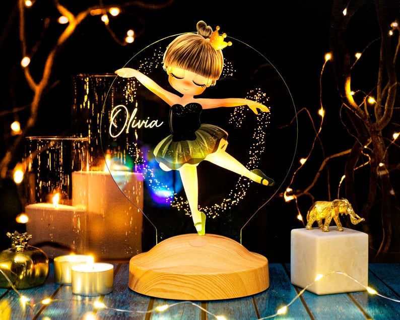 Ballerina Personalized Gifts 3D Lamp with Name UV Printing Birthday Gift Children's Room Bedside Lamp