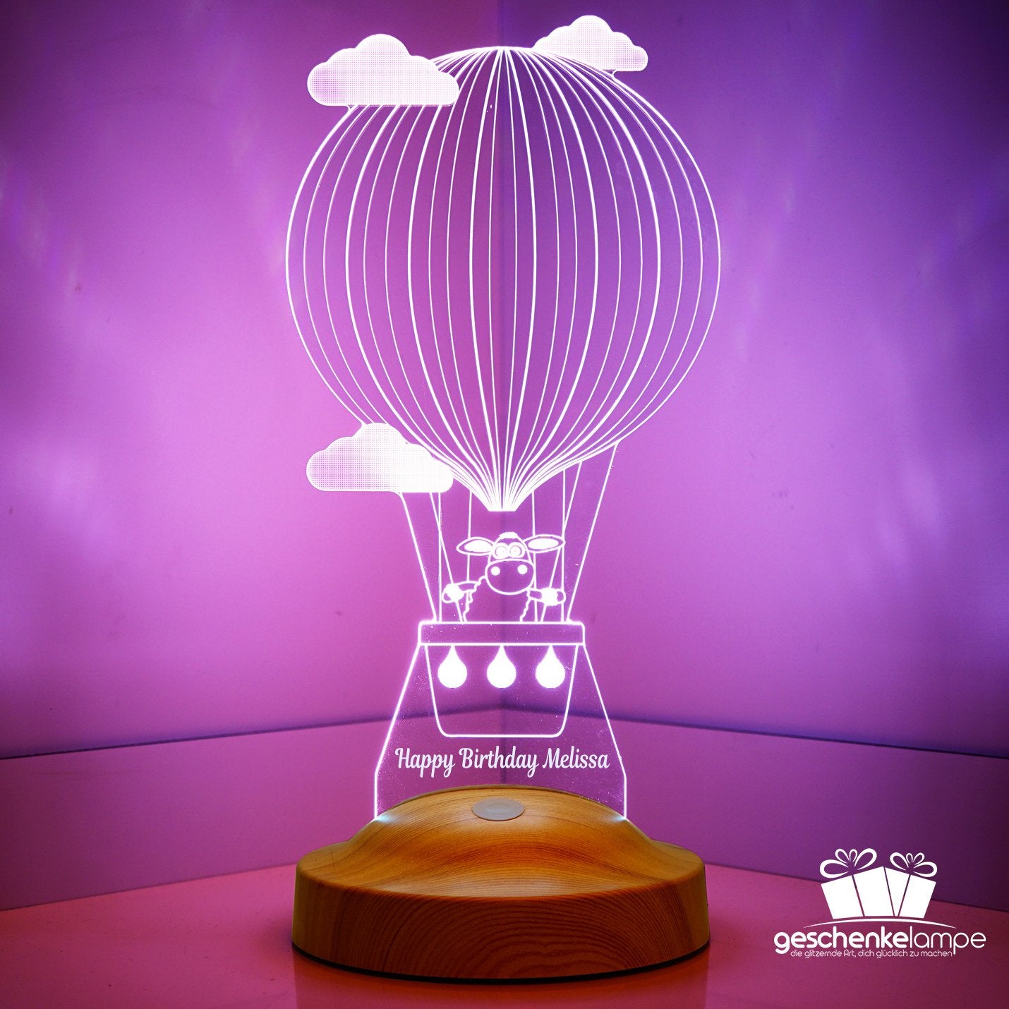 Sheep in a Hot Air Balloon Personalized Gifts Lamp with custom text