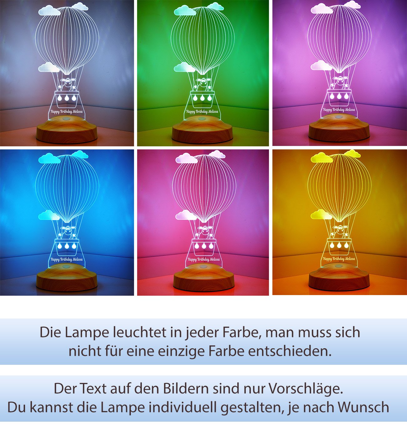 Sheep in a Hot Air Balloon Personalized Gifts Lamp with custom text