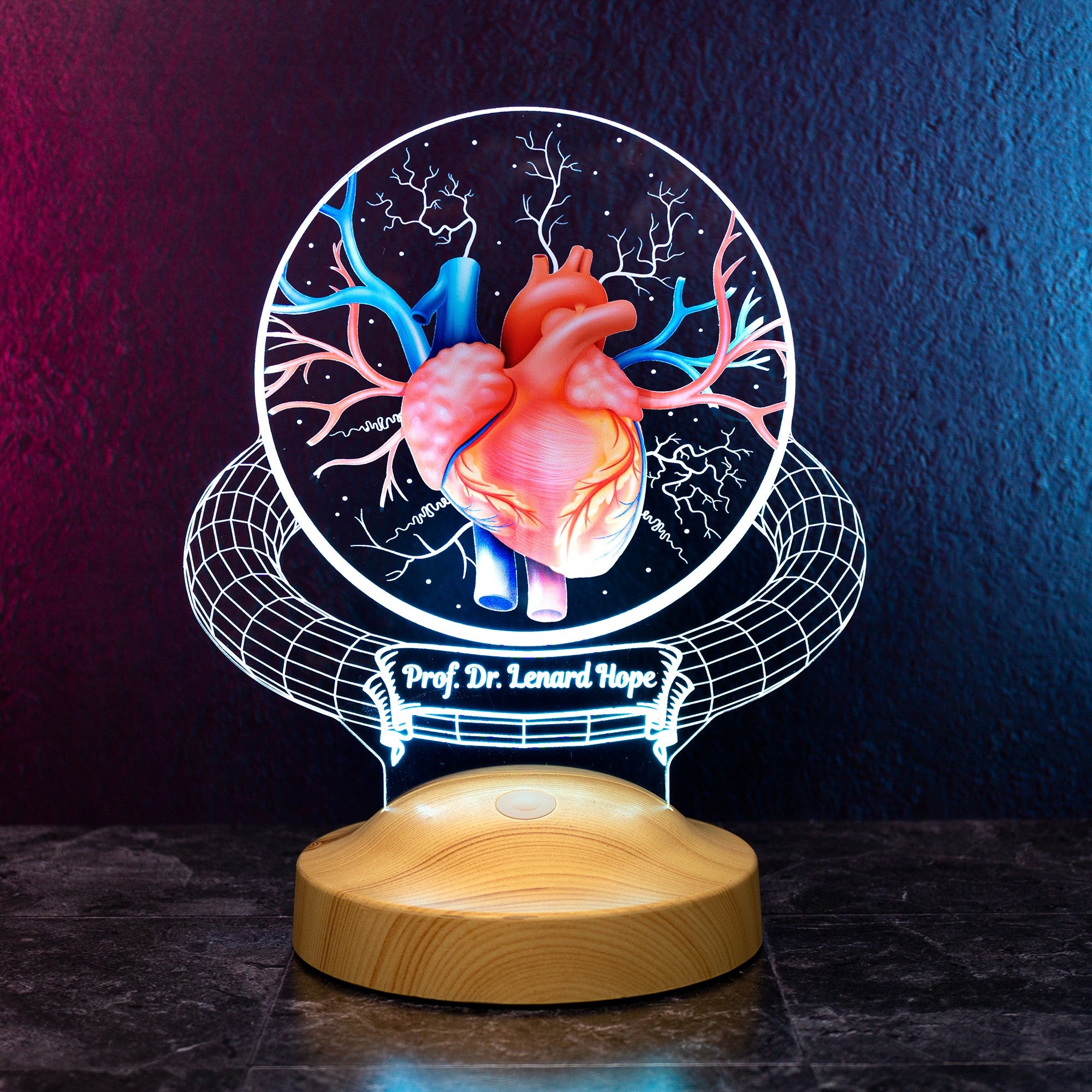 Personalized 3D Cardiac Surgeon Lamp, Engraved Cardiologist Gift