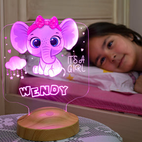 Baby elephant baby gift, elephant LED lamp as a bedside table for the children's room with name engraving, Christmas gift for girls or boys