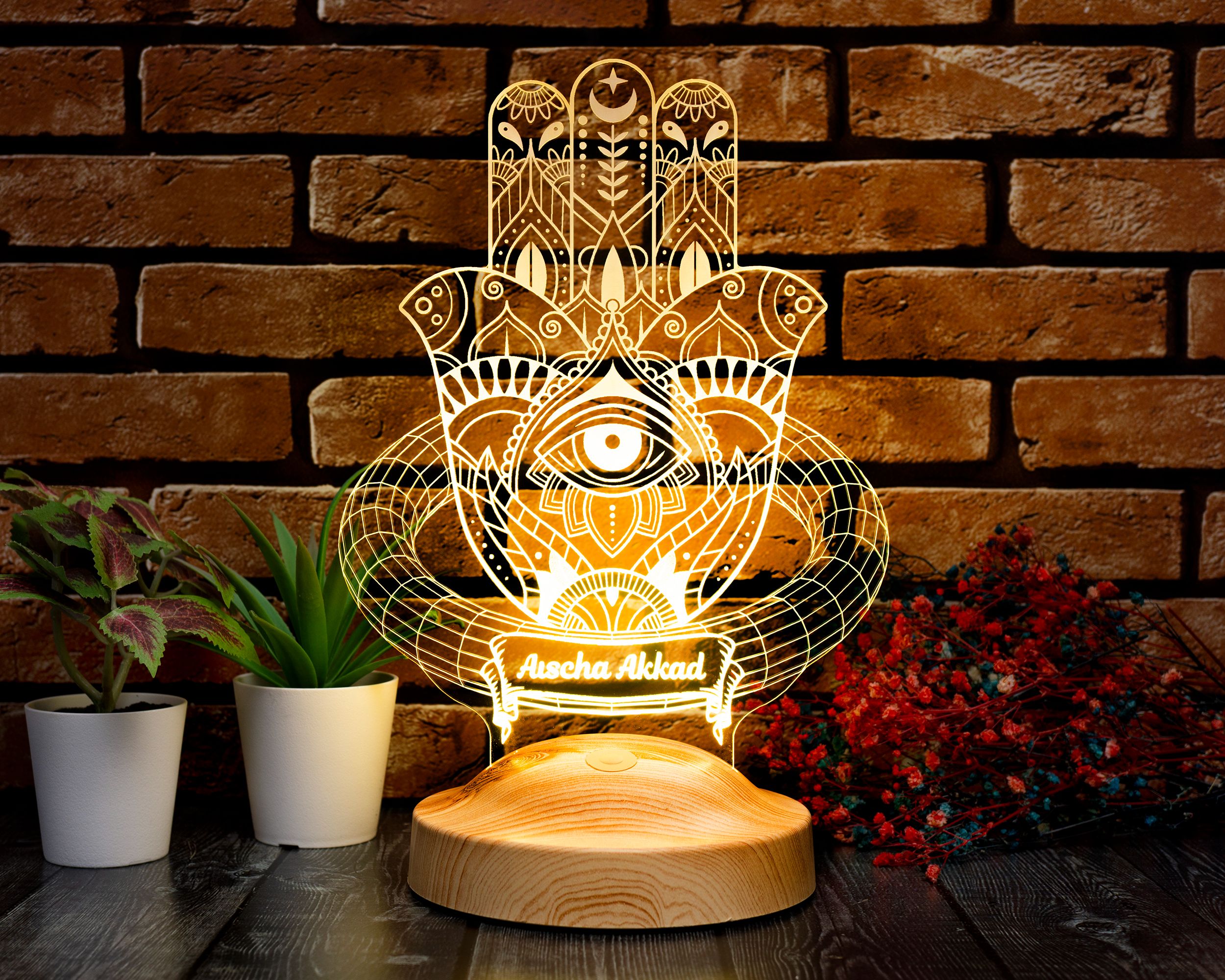 Hamsa Ramadan Decoration Islamic Eid Mubarak Decoration 3D LED Lamp 