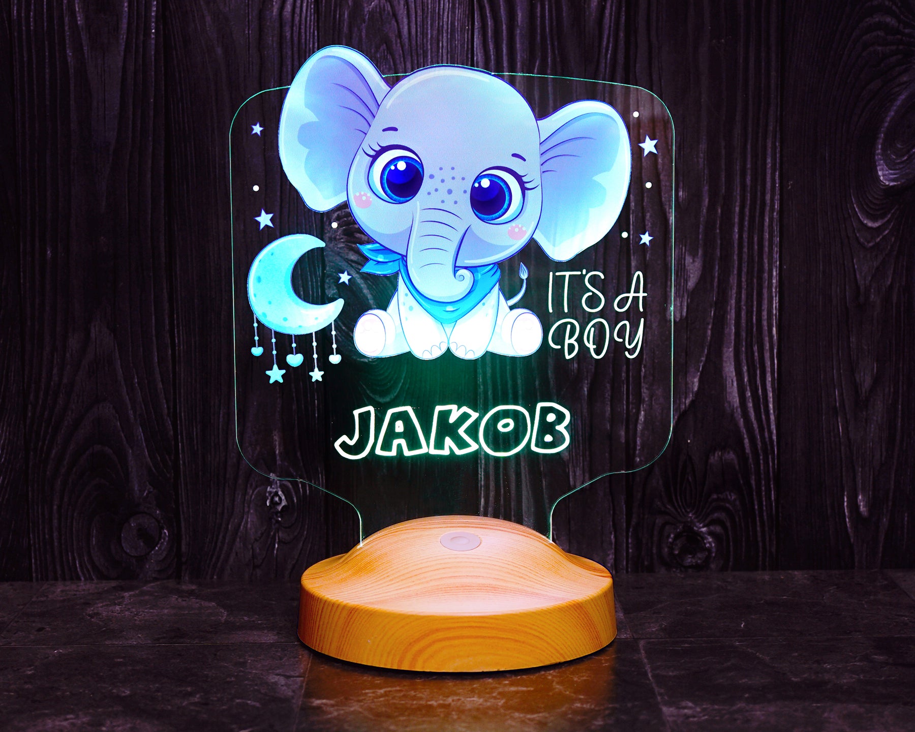 Baby elephant baby gift, elephant LED lamp as a bedside table for the children's room with name engraving, Christmas gift for girls or boys