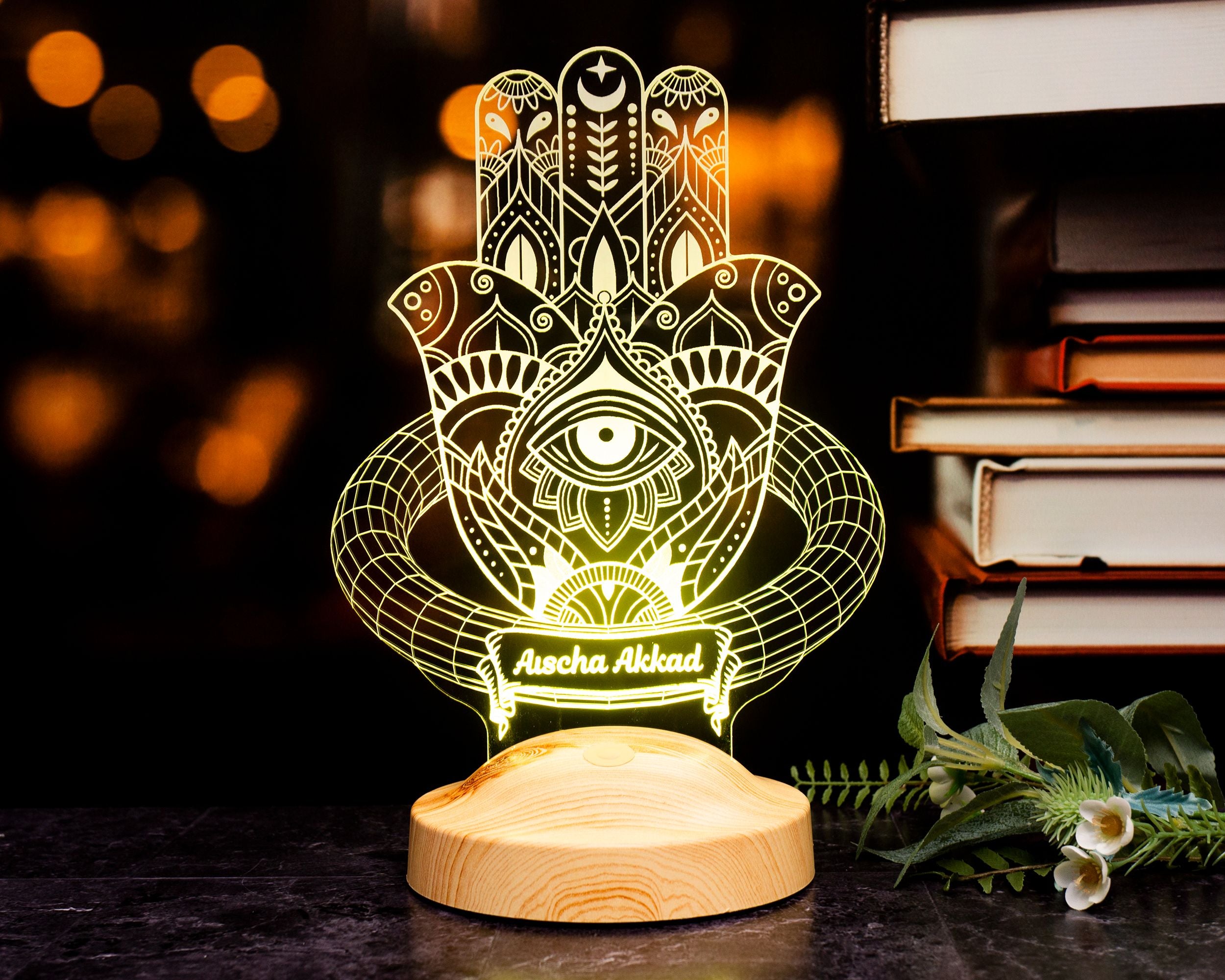 Hamsa Ramadan Decoration Islamic Eid Mubarak Decoration 3D LED Lamp 