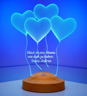 Four Hearts Personalized Birthday Gifts Lamp with text of your choice