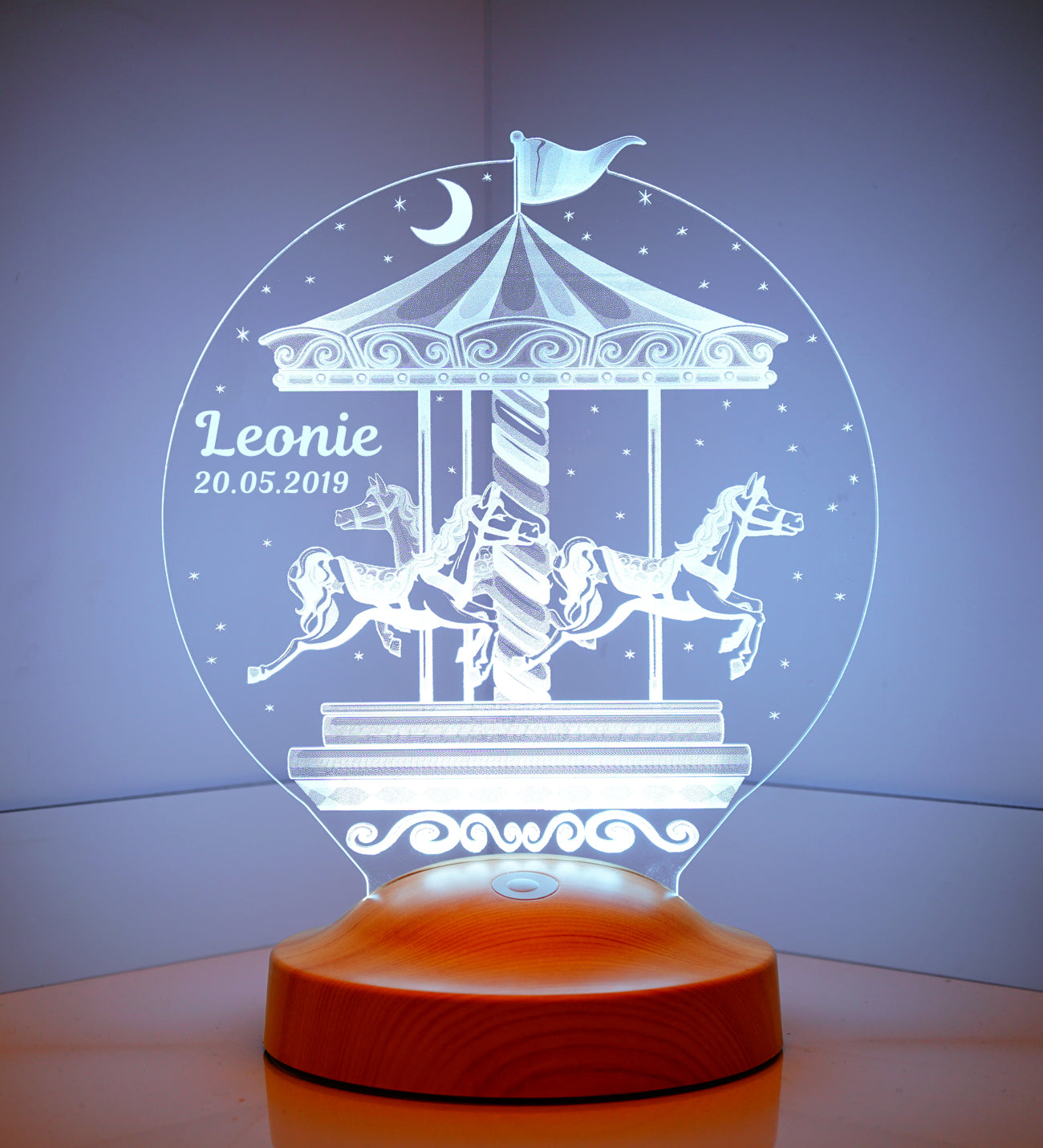 Carousel Personalized lamp gift for children baby with desired text