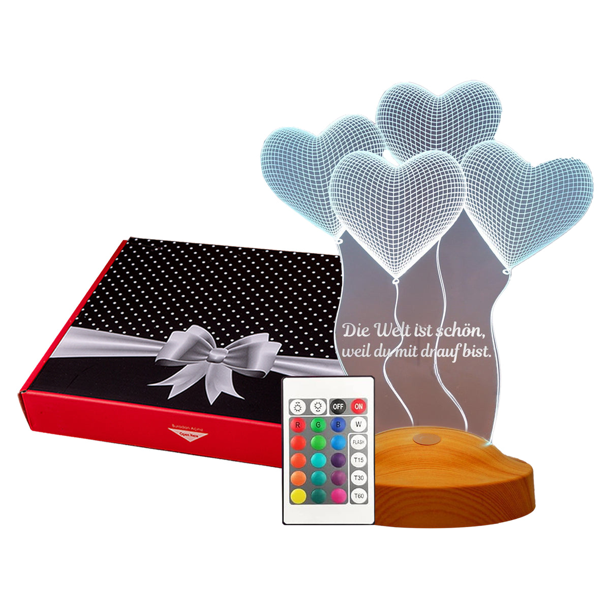 Four Hearts Personalized Birthday Gifts Lamp with text of your choice