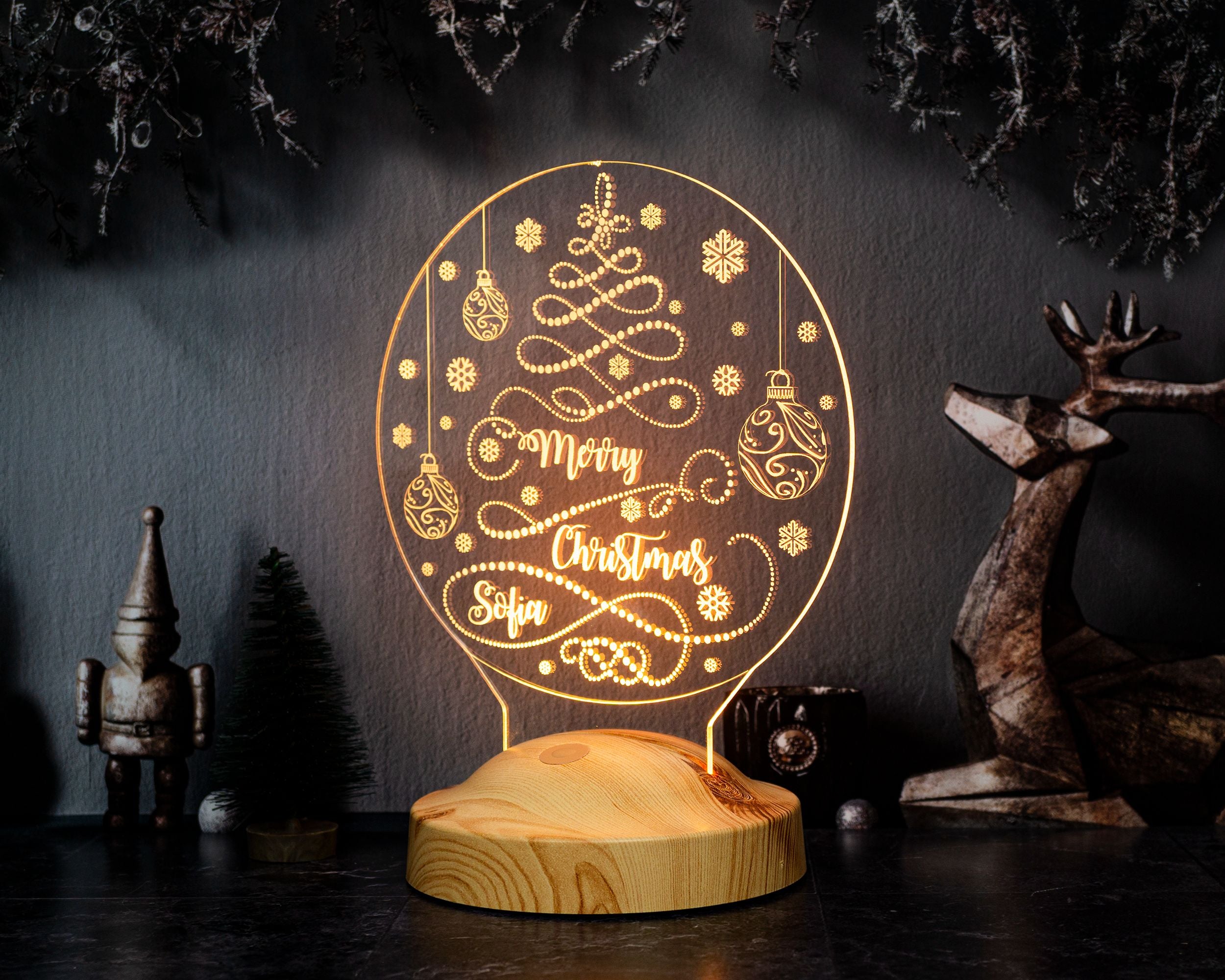 Christmas Tree Motif Personalized Lamp with Engraving