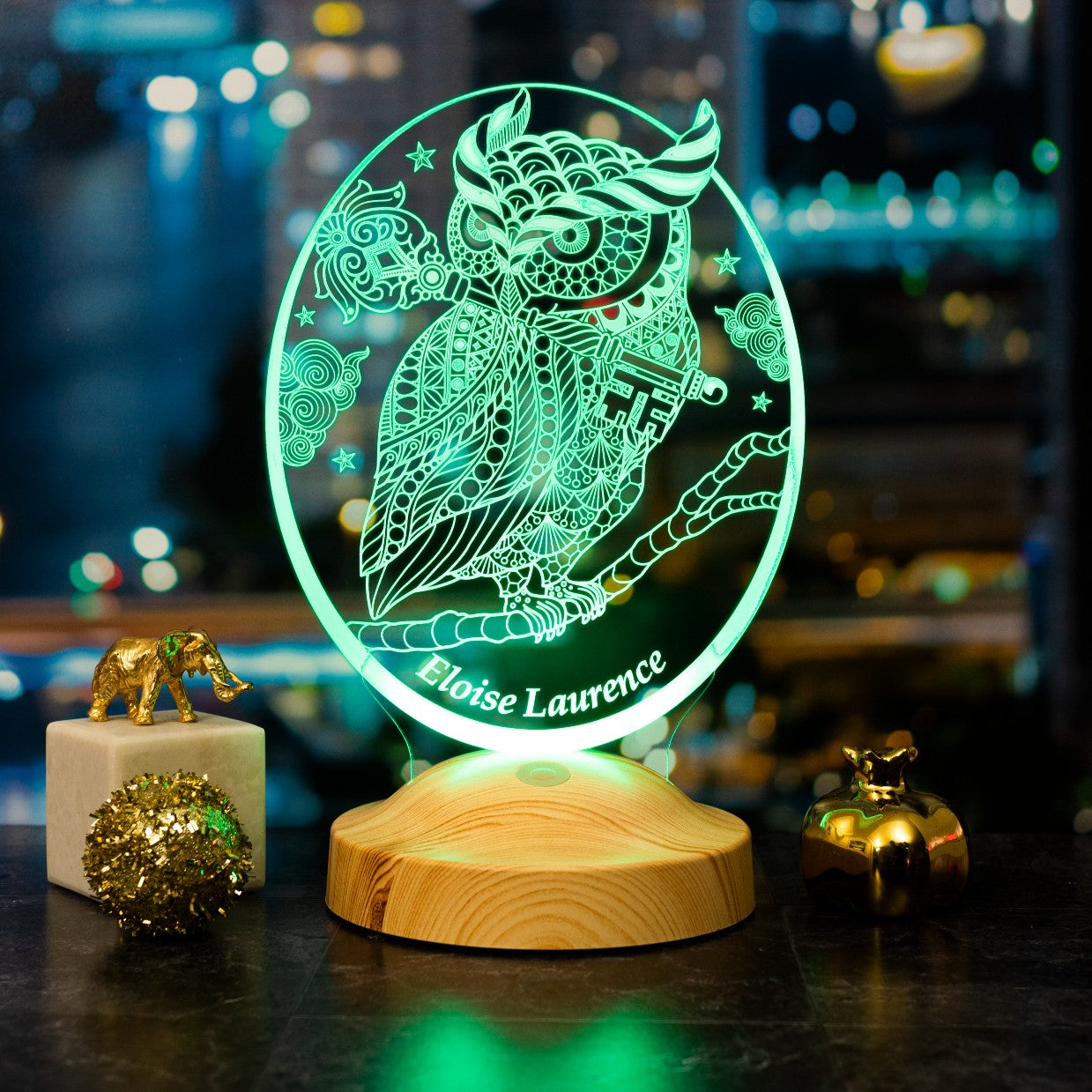 OWL PERSONALIZED LAMP WITH ENGRAVING 3D VISION LED NIGHT LIGHT