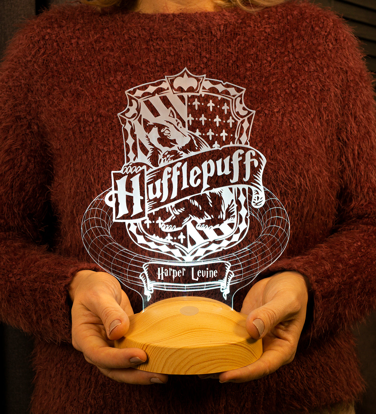 Harry Potter Hogwarts Hufflepuff Personalized UV Printed Gift Wooden Cutout &amp; Gift Box