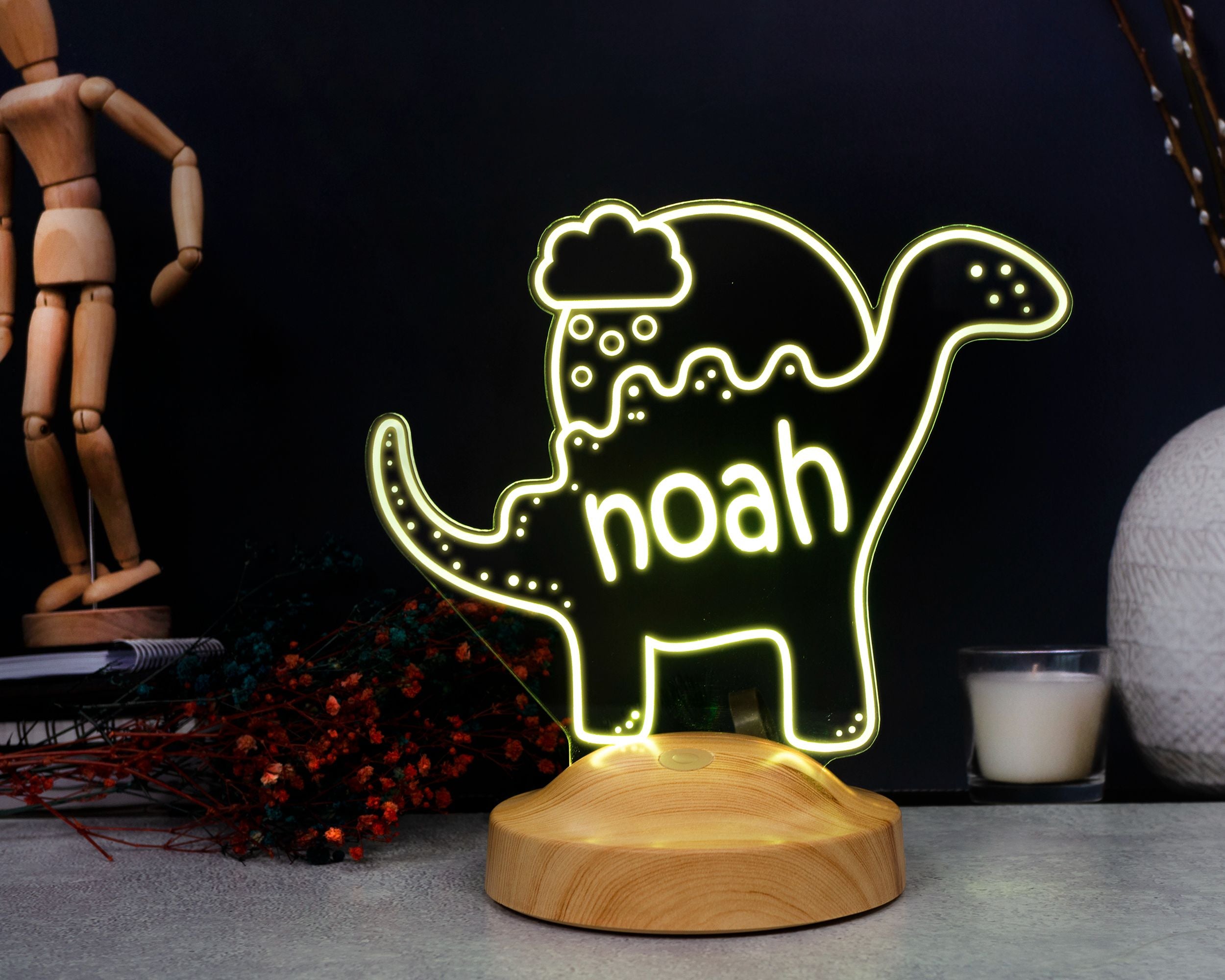 LED night light children personalized - dinosaur watercolor dino lamp
