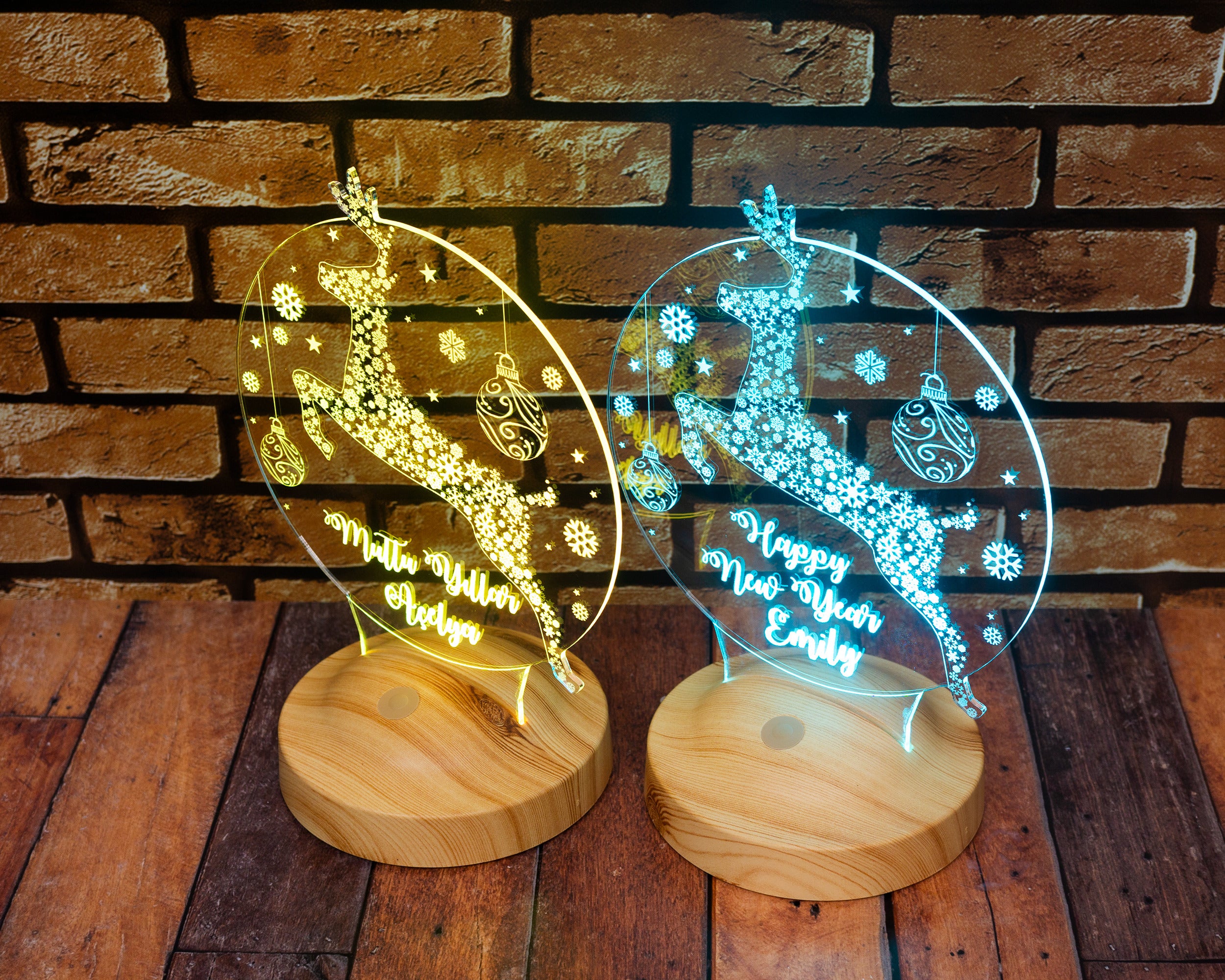 Christmas Deer Personalized Lamp With Engraving Custom Text Gift Box