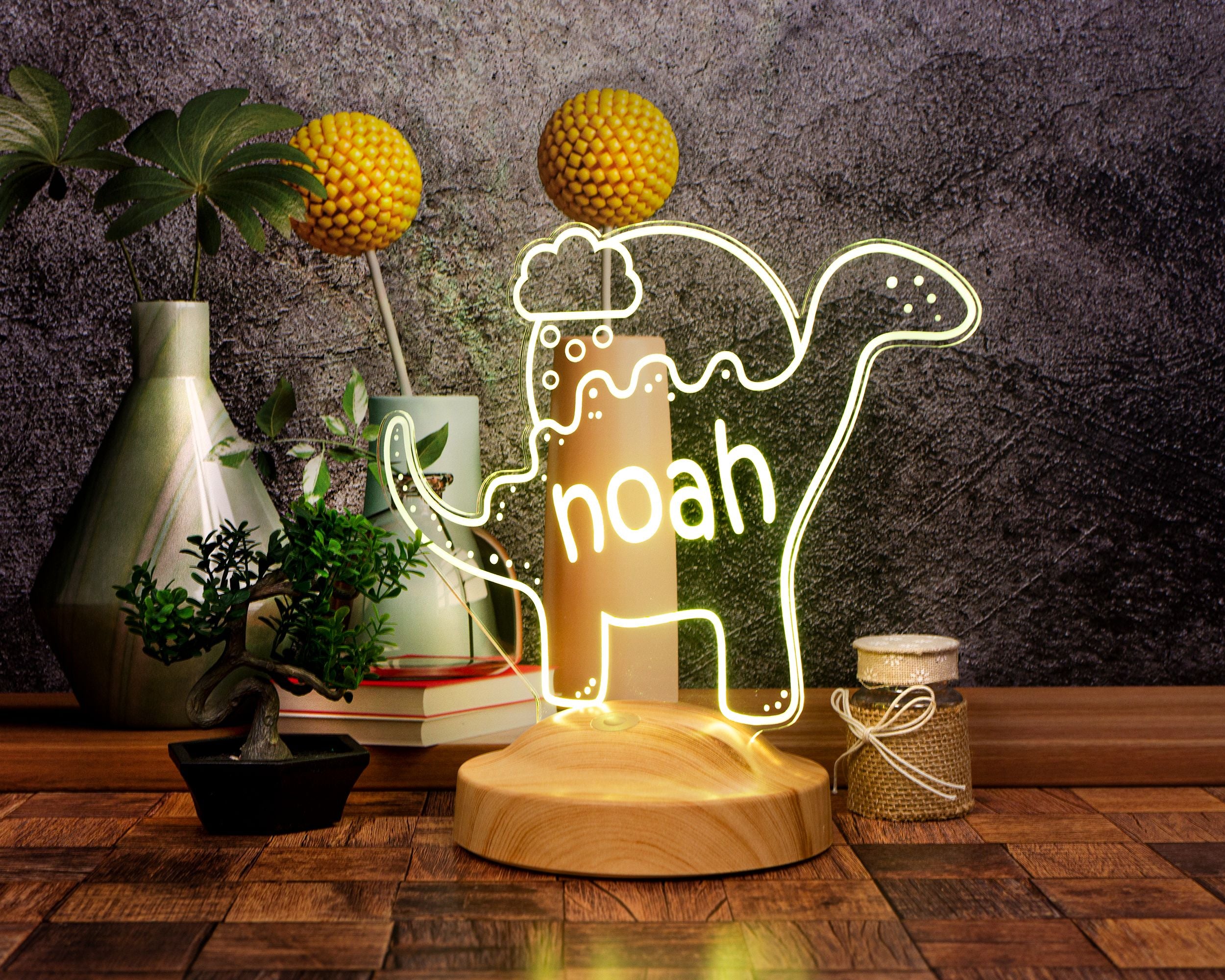 LED night light children personalized - dinosaur watercolor dino lamp