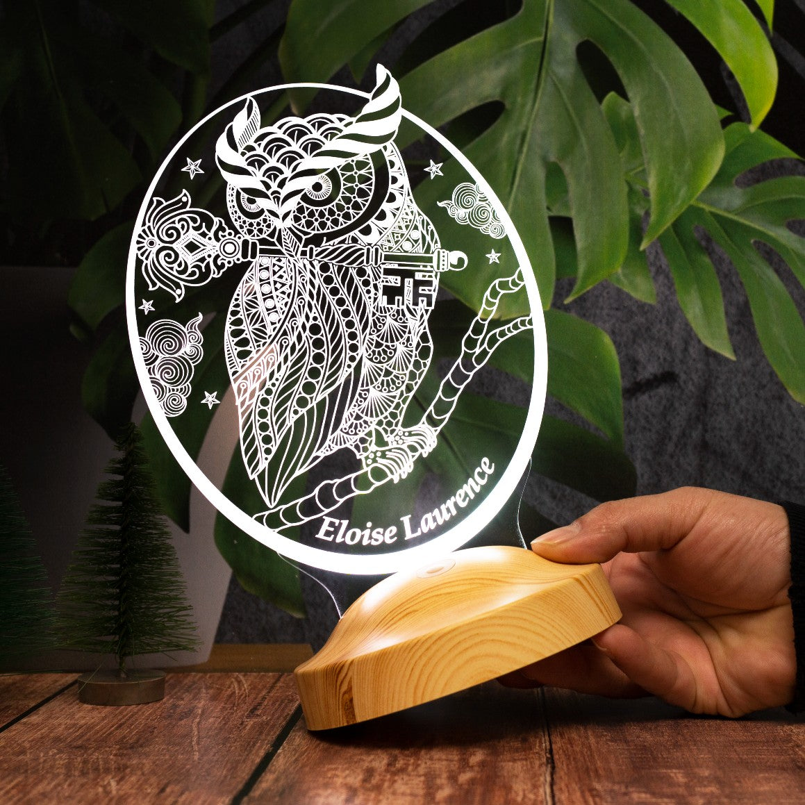 OWL PERSONALIZED LAMP WITH ENGRAVING 3D VISION LED NIGHT LIGHT