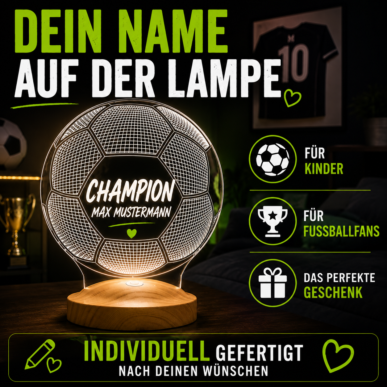 Football Personalized lamp with text of your choice