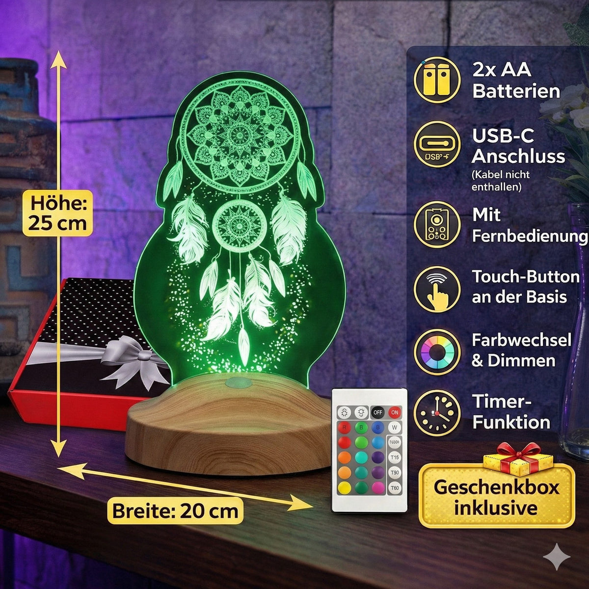 DREAMCATCHER PERSONALIZED 3D LAMP WITH YOUR TEXT DREAMCATCHER 