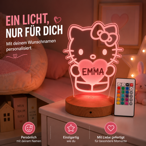 Personalisierte  Hello Kitty 3D Nachtlampe | Geschenk für Mädchen | Kinderzimmer Deko | Babyzimmer