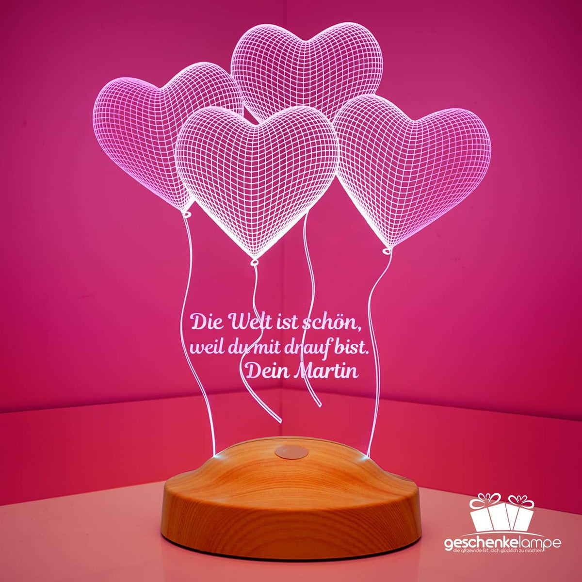 Four Hearts Personalized Birthday Gifts Lamp with text of your choice