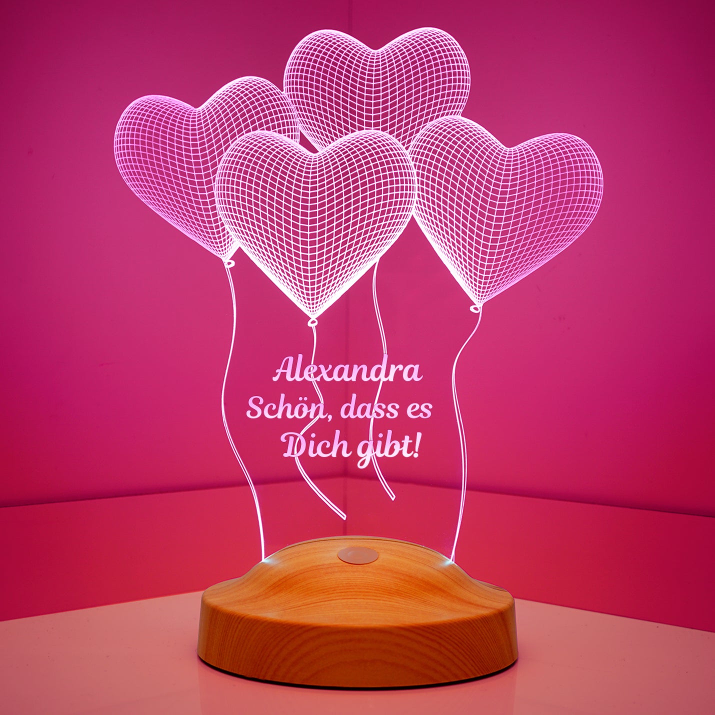 Four Hearts Personalized Birthday Gifts Lamp with text of your choice