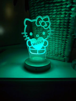 Personalisierte  Süße Kitty 3D Nachtlampe | Geschenk für Mädchen | Kinderzimmer Deko | Babyzimmer