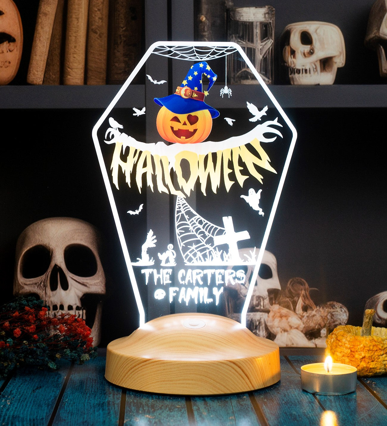 Halloween night light personalized, gravestone LED lamp with name 
