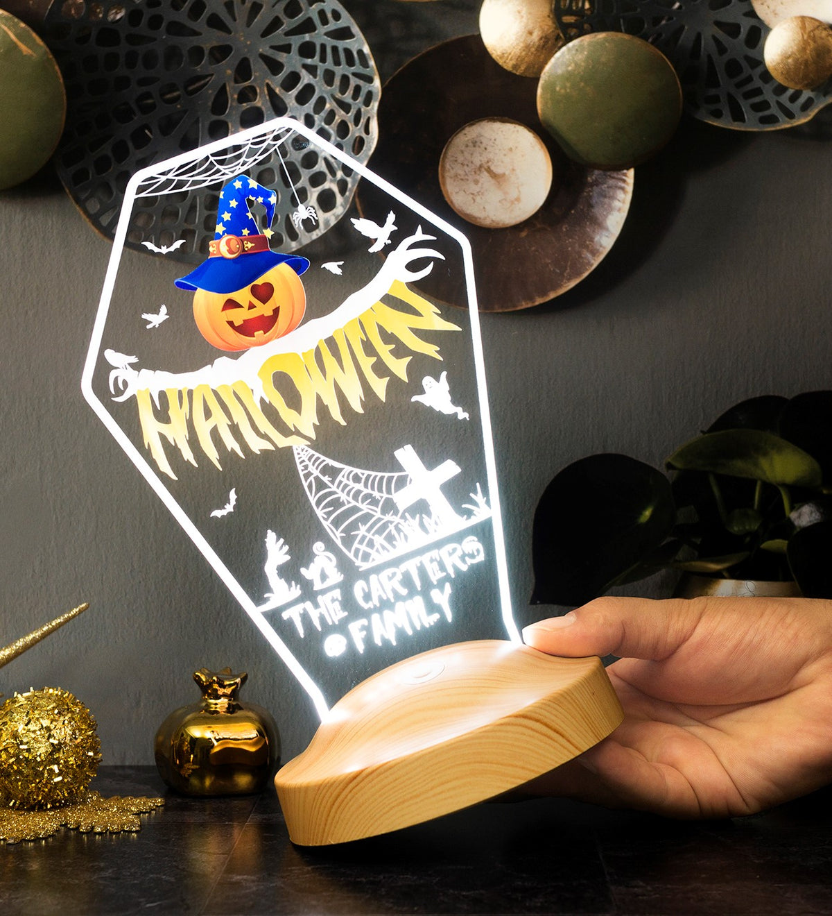 Halloween night light personalized, gravestone LED lamp with name 