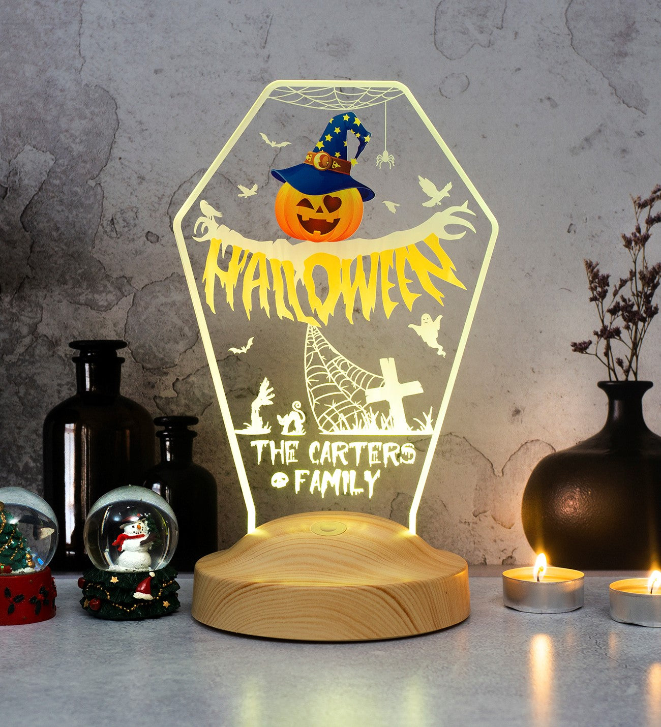 Halloween night light personalized, gravestone LED lamp with name 