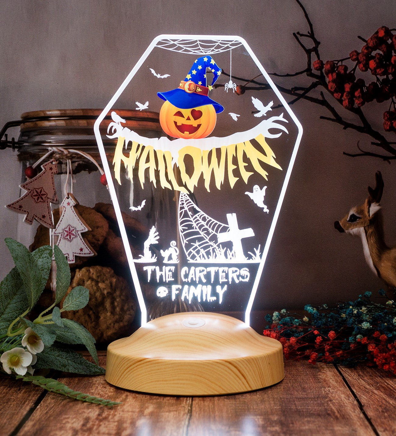 Halloween night light personalized, gravestone LED lamp with name 