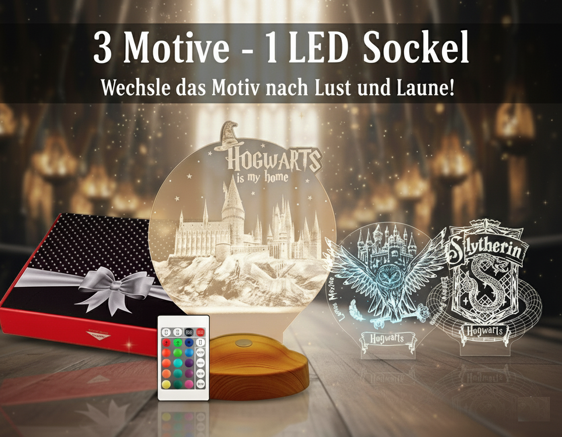 Harry Potter 3-in-1 Personalisierte LED Lampe – Hogwarts, Hedwig & dein Haus